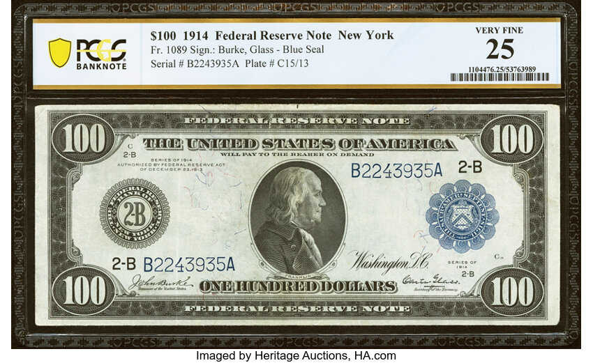 1914 $100  Blue Seal, New York (Fr. 1089) thumbnail 2