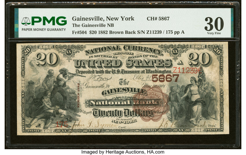 1882 $20  2nd Charter Period, 1st Issue, Brown Back (Fr. 504) thumbnail 3