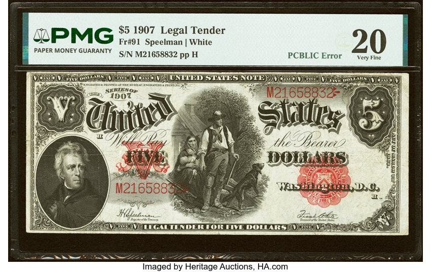 1907 $5  Mule (Fr. 91m) thumbnail 2