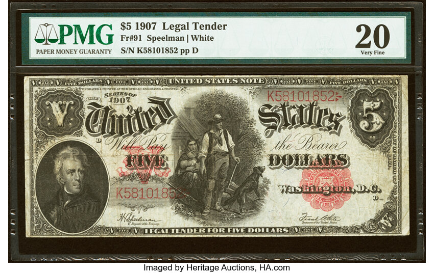 1907 $5  Mule (Fr. 91m) thumbnail 6