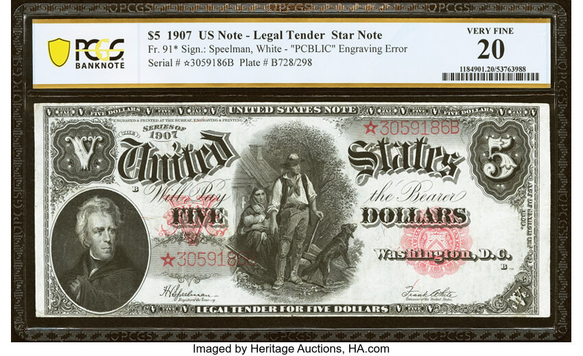 1907 $5  Mule, Star Replacement (Fr. 91m*) thumbnail 2