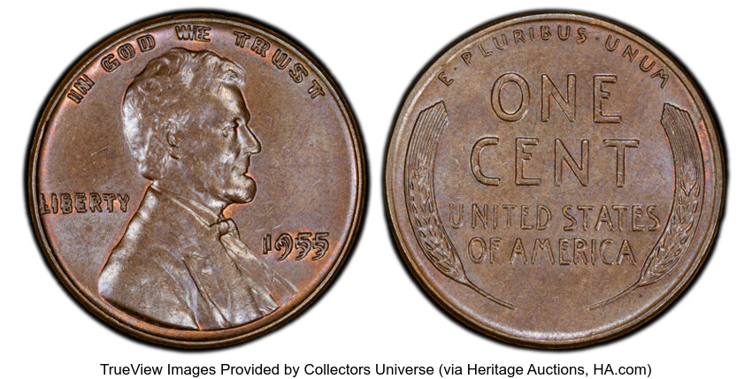 1955 1c Doubled Die Obverse, FS-101 MS BN thumbnail 3