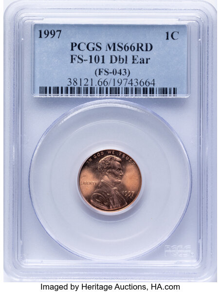 1997 1c Doubled Die Obverse, FS-101 MS RD thumbnail 2