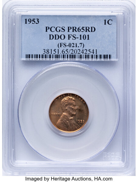 1953 1c Doubled Die Obverse, FS-101 PR RD thumbnail 2