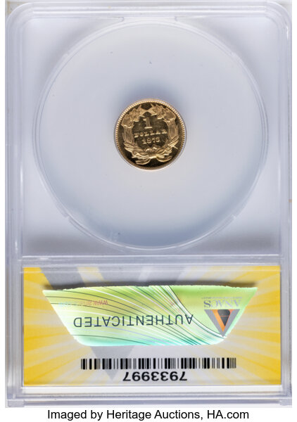 Liberty Gold Dollar G$1 Type 3, 1856-1889 [Type] MS60 thumbnail 2