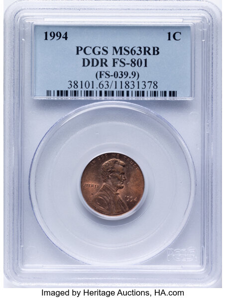 Image for 1994 1c Doubled Die Reverse, FS-801 MS RB