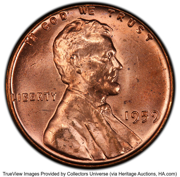 1959 1c Doubled Die Obverse, FS-104 MS RD thumbnail 2