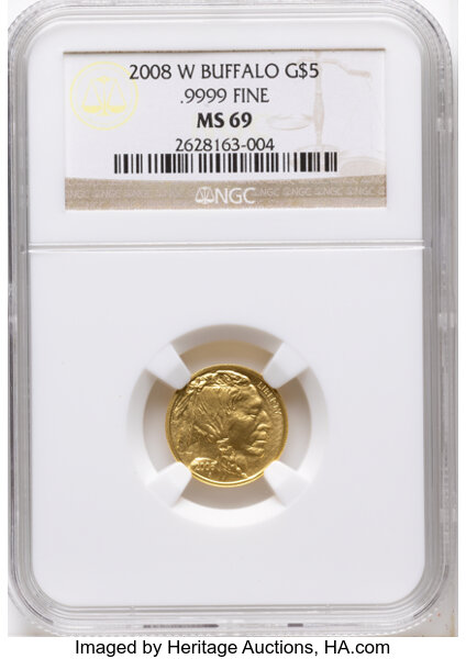 2008-W G$5 Gold Buffalo, Burnished MS thumbnail 3