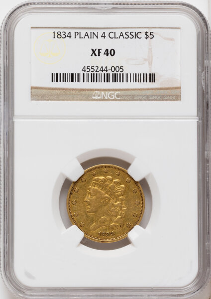 1834 $5  Classic Head, Plain 4, HM-3 MS thumbnail 2