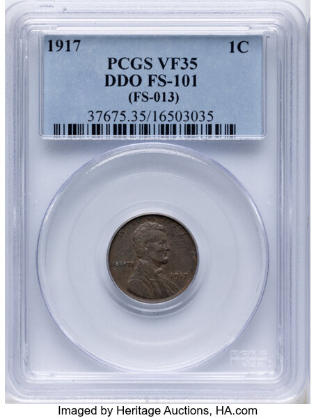 1917 1c Doubled Die Obverse, FS-101 MS BN thumbnail 2