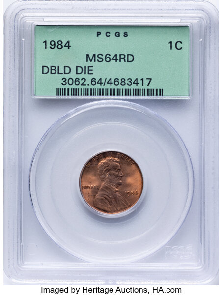 1984 1c Doubled Die Obverse, FS-101 MS RD thumbnail 2