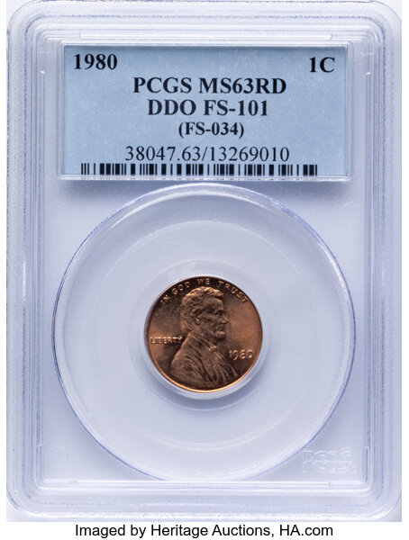 1980 1c Doubled Die Obverse, FS-101 MS RD thumbnail 2