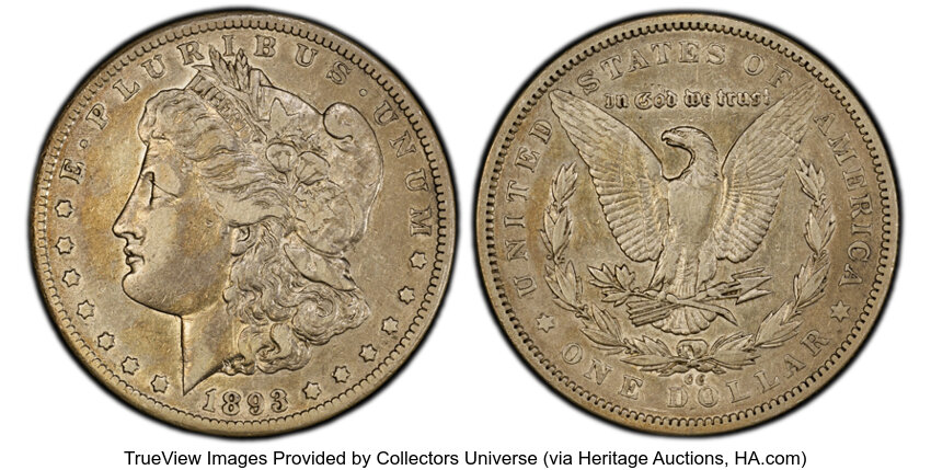 1893-CC $1  Doubled 3, Far Date, VAM-4 MS thumbnail 2