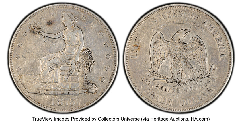 1875-CC Trade$ Obverse I, Reverse I MS thumbnail 3
