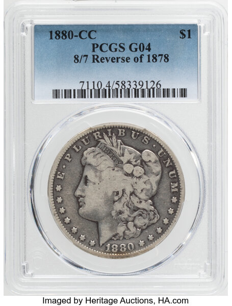 1880-CC $1  Reverse of 1878, 8/7, VAM-7  MS thumbnail 2