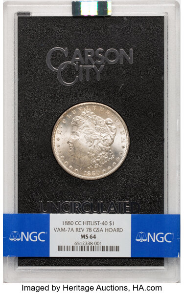 1880-CC $1  Reverse of 1878, 8/7, GSA Hoard, Hard package MS thumbnail 2