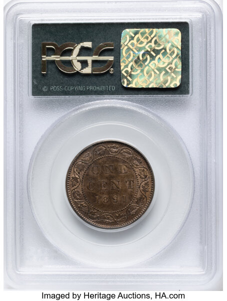 1891 1c Small Date, Small Leaves, Obverse 3a MS RB thumbnail 3