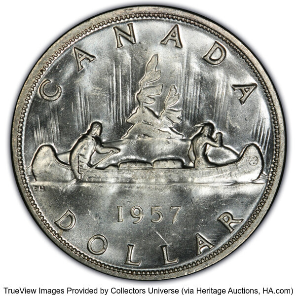 1957 S$1 One Waterline MS thumbnail 4