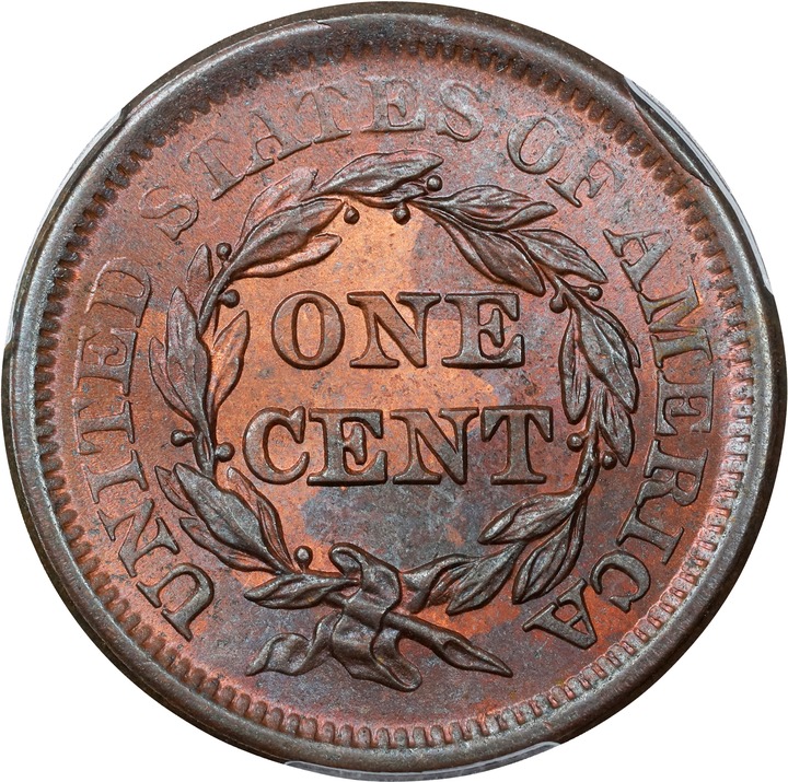 Braided Hair Cent 1c 1839-1857 MS RB [Type] MS60 RB thumbnail 14