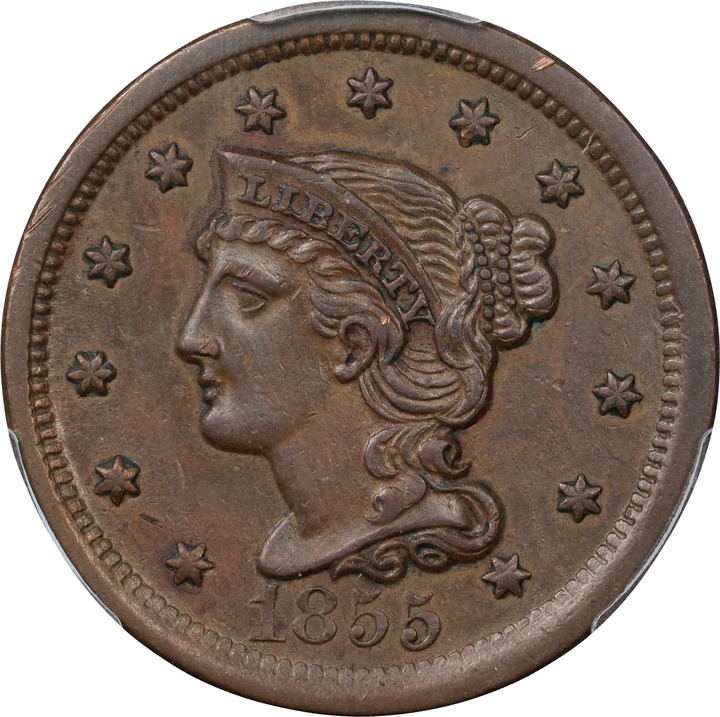 1855 1c Upright 55 MS BN thumbnail 3