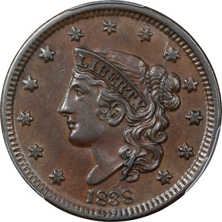 Image for 1838 1c MS BN AU58 BN CAC