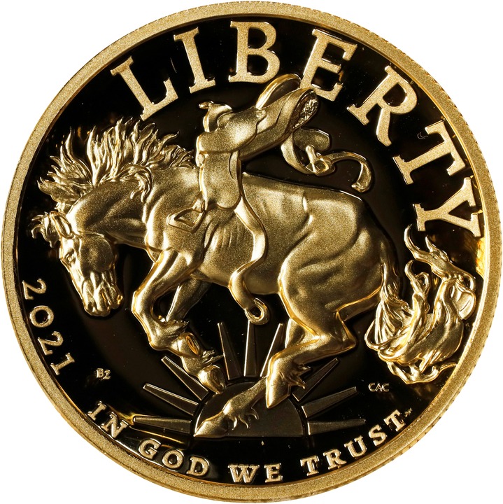 2021-W G$100  1oz Gold, American Liberty, Mustang PR DCAM thumbnail 3