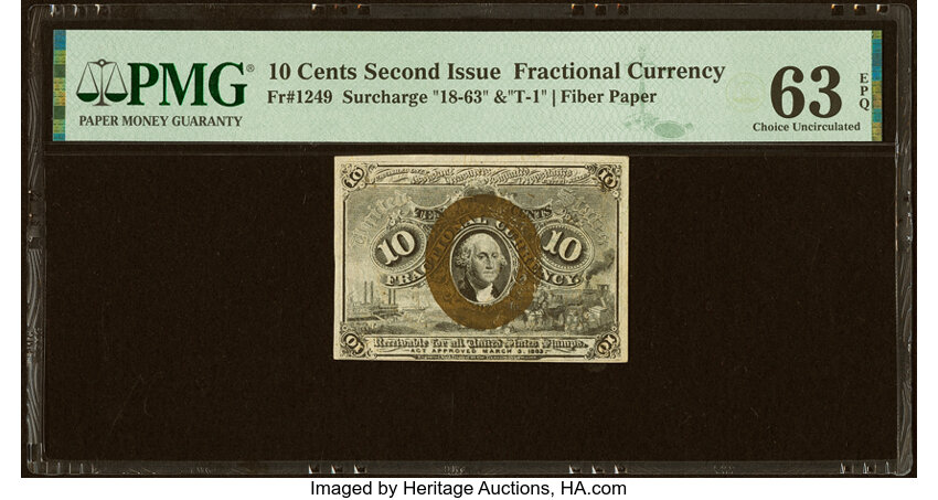  10c Head of George Washington in Bronze Oval Frame (Fr. 1249) thumbnail 5