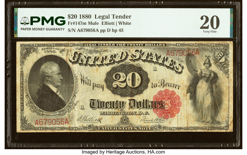 1880 $20  Mule (Fr. 147m) thumbnail 4
