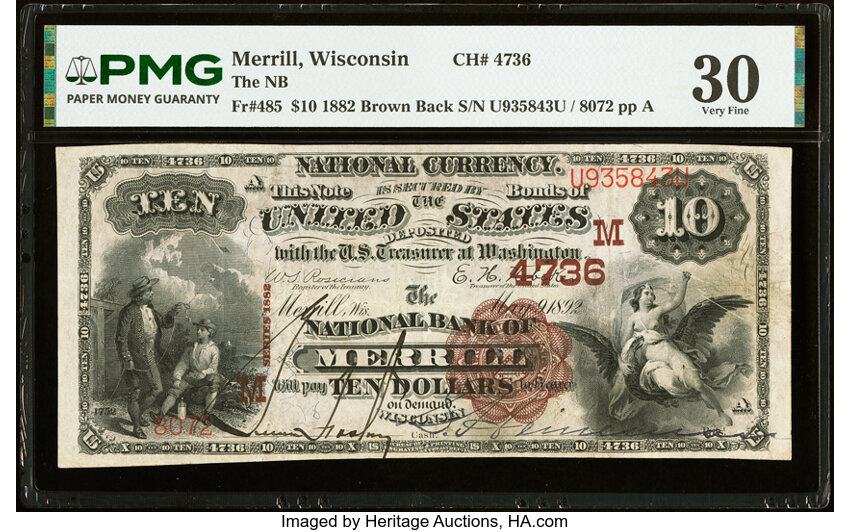 1882 $10  2nd Charter Period, 1st Issue, Brown Back (Fr. 485) thumbnail 10