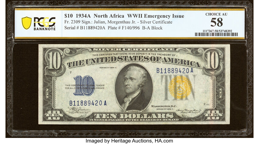 1934 $10  North Africa, Mule (Fr. 2308m) thumbnail 19