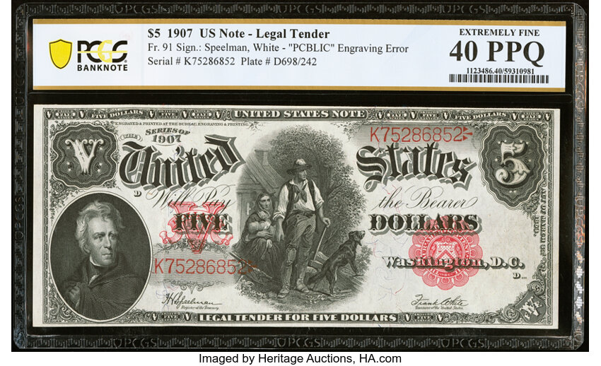 1907 $5  Mule (Fr. 91m) thumbnail 15