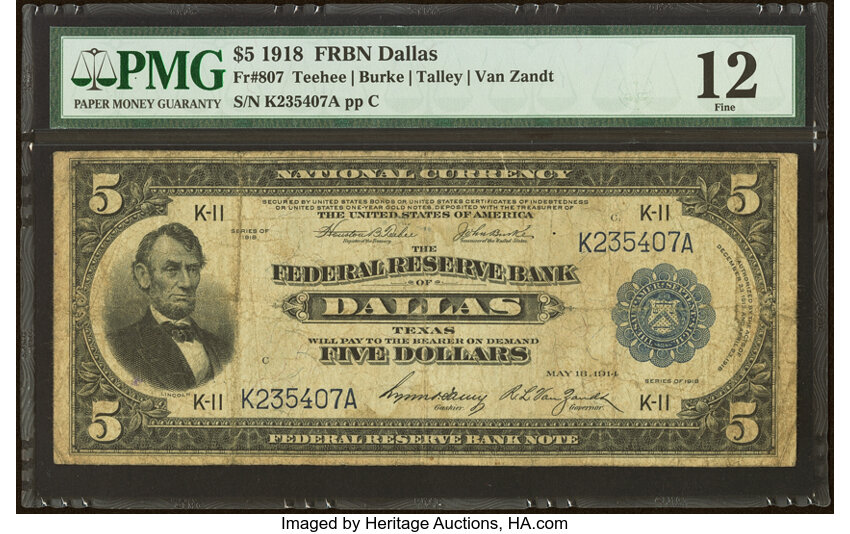 1918 $5  Dallas (Fr. 807) thumbnail 2