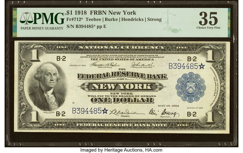1918 $1  New York, Star Replacement (Fr. 712*) thumbnail 5