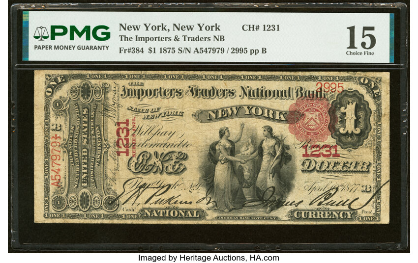 1875 $1  1st Charter Period, Scalloped Seal (Fr. 384) thumbnail 3