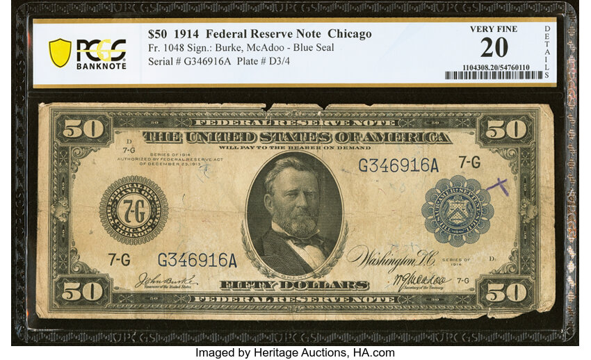 1914 $50  Blue Seal, Chicago (Fr. 1048) thumbnail 2