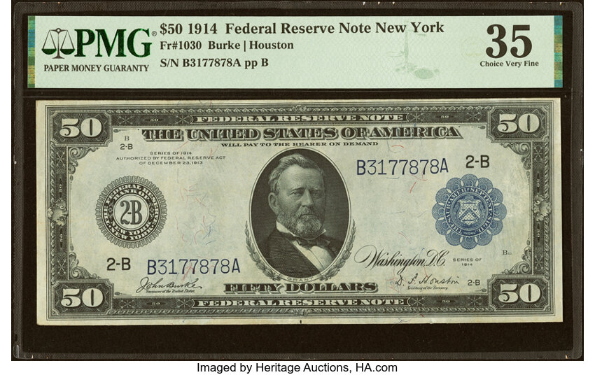 1914 $50  Blue Seal, New York (Fr. 1030) thumbnail 3