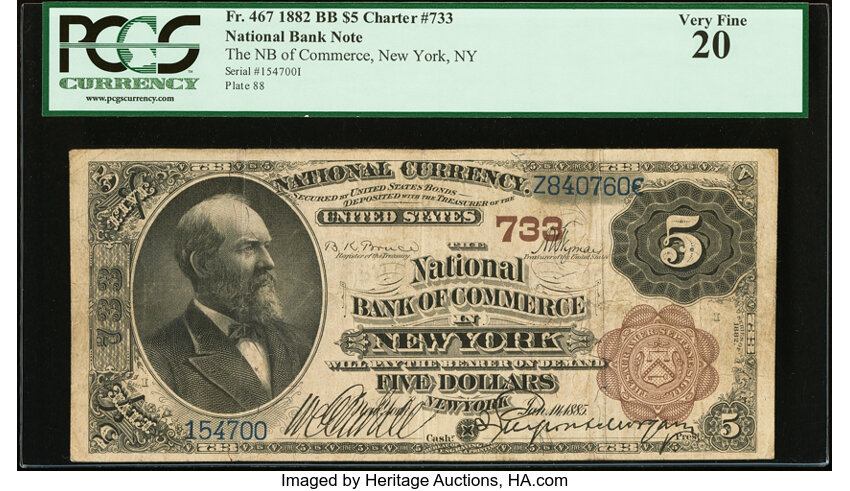 1882 $5  2nd Charter Period, 1st Issue, Brown Back (Fr. 467) thumbnail 8
