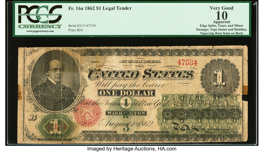 1862 $1  Seal Type 2, With Monogram (Fr. 16a) thumbnail 3