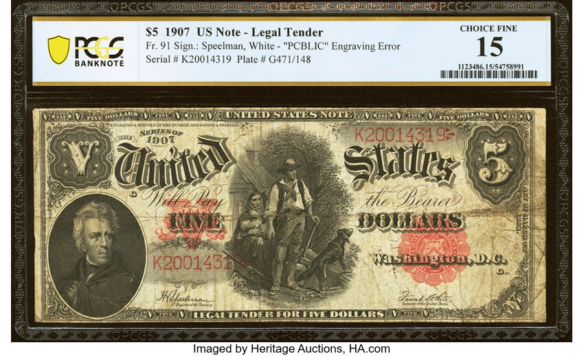 1907 $5  Mule (Fr. 91m) thumbnail 13
