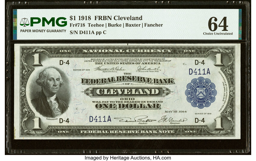 1918 $1  Cleveland (Fr. 718) thumbnail 4