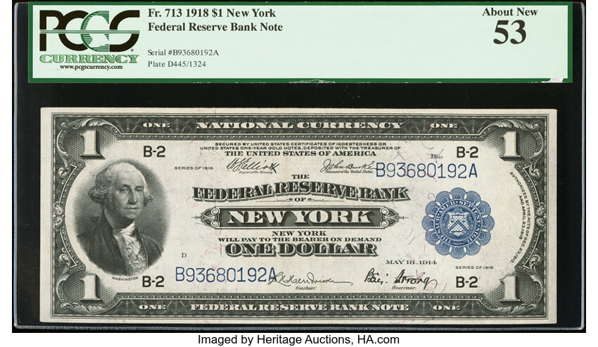 1918 $1  New York (Fr. 713) thumbnail 3