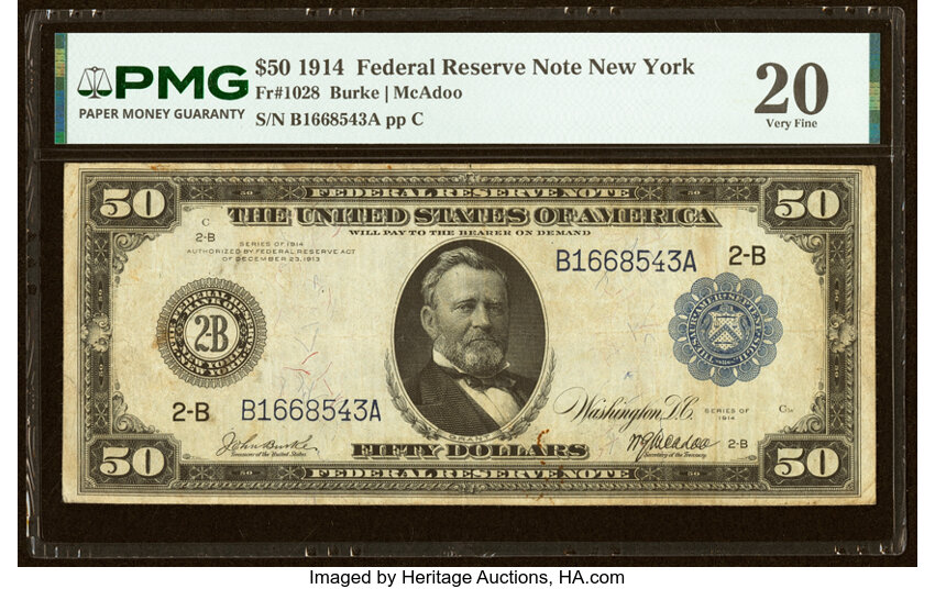 1914 $50  Blue Seal, New York (Fr. 1028) thumbnail 2