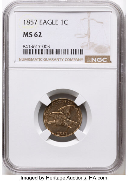 1857 1c Flying Eagle, Repaired OF, S-22 MS thumbnail 2