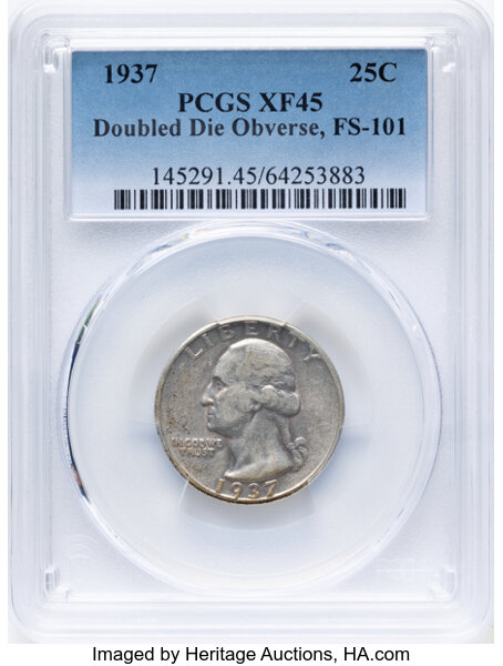 1937 25c Doubled Die Obverse, FS-101 MS thumbnail 2