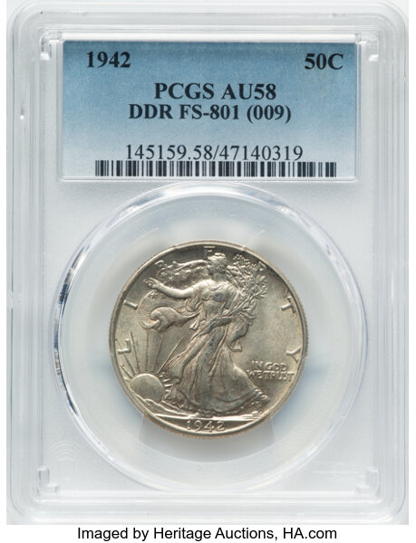 1942 50c Doubled Die Reverse, FS-801 MS thumbnail 3