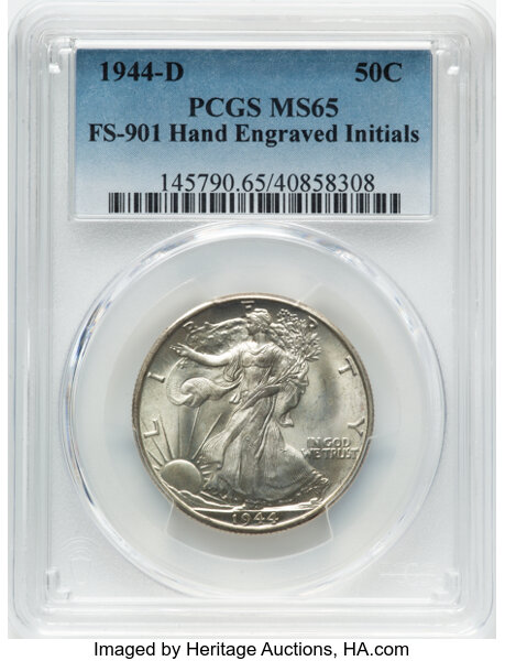 1944-D 50c Hand-Engraved Initials, FS-901 MS thumbnail 2