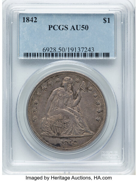 1842 $1  Three Cuds Obverse, FS-401 MS thumbnail 2