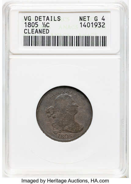 1805 1/2c Small 5, No Stems, C-1 MS BN thumbnail 2