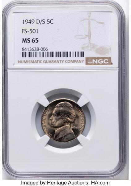 1949-D/S 5c Overmintmark, FS-501 MS thumbnail 2