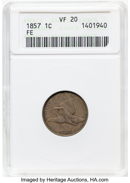 1857 1c Flying Eagle, Repaired OF, S-22 MS thumbnail 3